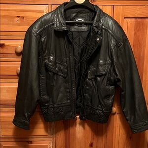 St. John's Bay Black Leather Bomber Jacket